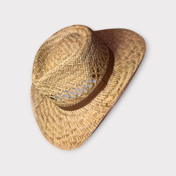 Woven Straw Cowboy Hat – Ventilated Crown & Brown Hatband – Rustic Handmade - Picture 3 of 4